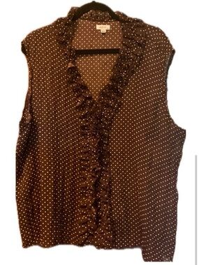 *Jaipur** Brown& White Polka Dot Ruffle  Sleeveless Blouse